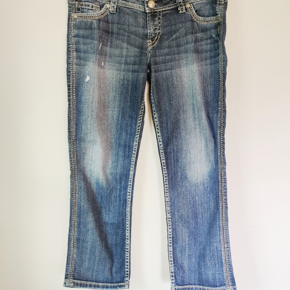 Woman's Silver Twisted Capri Jeans Sz 31